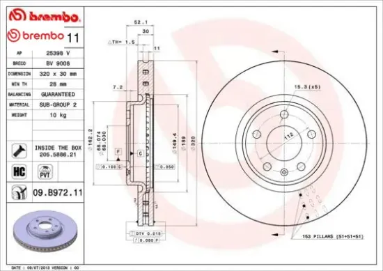 Ön fren aynası a4-a5-a6-a7-q5 320x30x28xhavalı 986479753-df6148 brembo 8r0615301/ 8r0615301c resmi