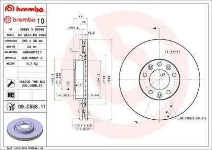 Ön fren aynası astra l 21 combo e 18 berlıngo 18 c4 13 partner 18 308 ıı-ııı 13 rıfter 18 283x48x5dl brembo 9803918180/ 1647867480/ 1647867480 resmi