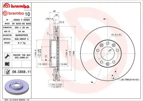 Ön fren aynası astra l 21 combo e 18 berlıngo 18 c4 13 partner 18 308 ıı-ııı 13 rıfter 18 283x48x5dl brembo 9803918180/ 1647867480/ 1647867480 resmi