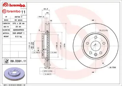 Ön fren aynası astra k 15 15 inç / 5 delik 276x26x5dl havalı brembo 13515906/ 13597459/ 13597460 resmi
