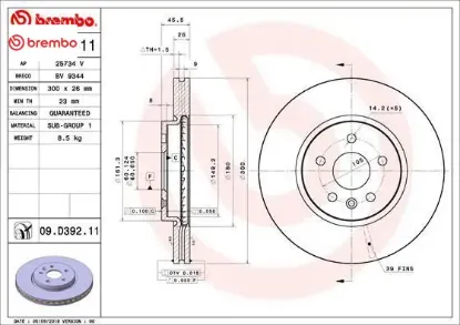 Ön fren aynası astra k 15 16 inç / 5 delik 300x26x5dl havalı brembo 13515909/ 13597467 resmi