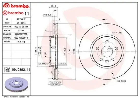 Ön fren aynası astra k 15 16 inç / 5 delik 300x26x5dl havalı brembo 13515909/ 13597467 resmi