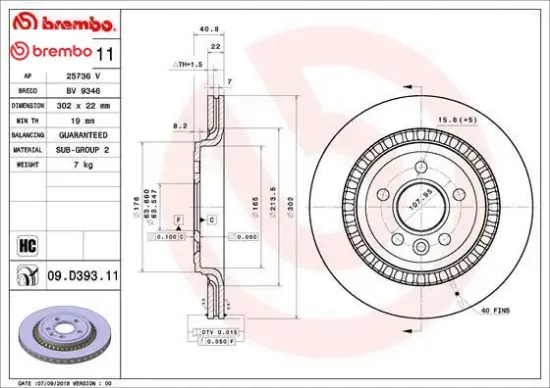 Arka fren aynası volvo s60 10 >13 > s80 ıı 08 >13 > v60 10 > v70 08 > xc70 07 >13 > 302x5dl brembo 31341483/ 31277929/ 31471028/ 30769060 resmi