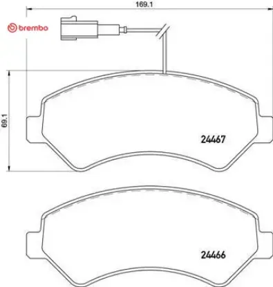 Ön balata boxer 06 jumper 06 ducato 06 169.1x69.1x19 brembo 1673603580/ 1607878980/ 77366022 resmi