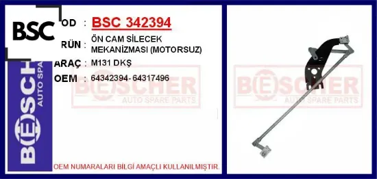 Ön cam silecek mekanizması motorsuz m131 dkş bsc 64342394/ 64317496 resmi