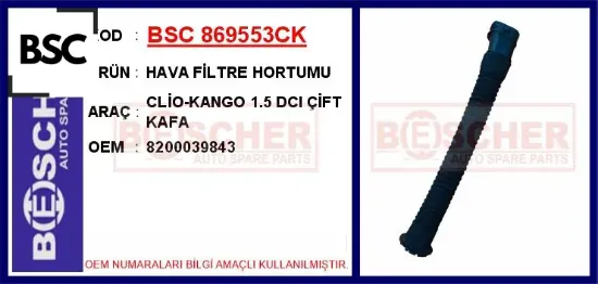 Hava filtre hortumu clio-kango 1.5 dcı çift kafa bsc 8200039843 resmi