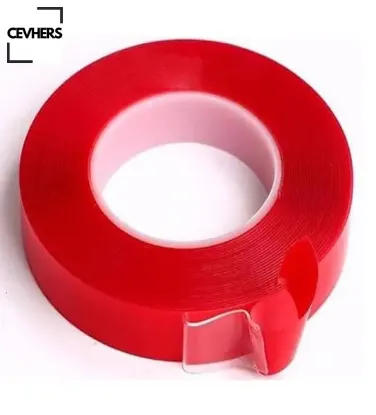 Çift taraflı bant 10mm x 5mt kırmızı şeffaf cevhers  resmi