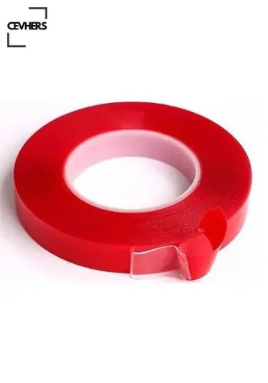 Çift taraflı bant 25mm x 5mt kırmızı şeffaf cevhers  resmi