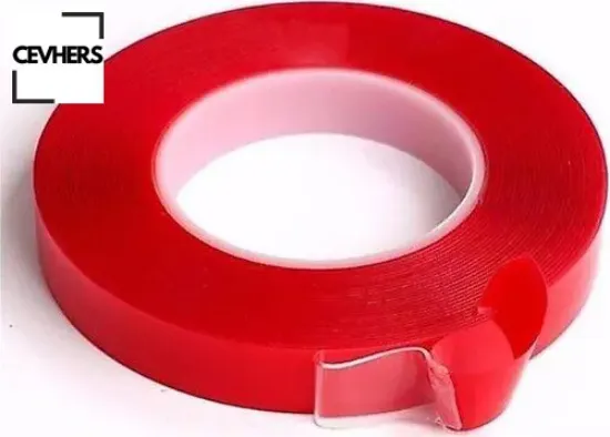 Çift taraflı bant 40mm x 5mt kırmızı şeffaf cevhers  resmi