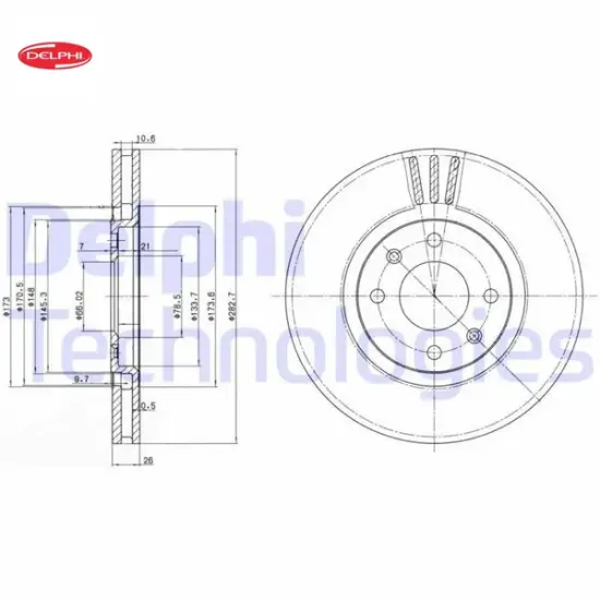 Ön fren aynası 406 1.9td-2.0 16v-2.1td-2.2 hdi-3.0v6 95/5.04 xantıa 2.0i 95/4.03 283x26x4dlxhavalı delphı 4246.N0/ 4246.R7/ 4246.L8/ 4249.J1 resmi