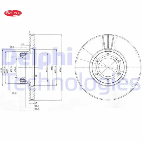 Ön fren aynası master ıı 98 06 movano a 98 06 280x24 havalı 6 delik delphı 7700302128/ 4500098 resmi