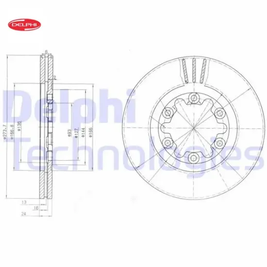 Ön fren dısk havalı 273.7mm ranger 4x4 98 06 b2500 98 06 4x4 delphı xm341027ba/ uh7433251/ 3902839 resmi