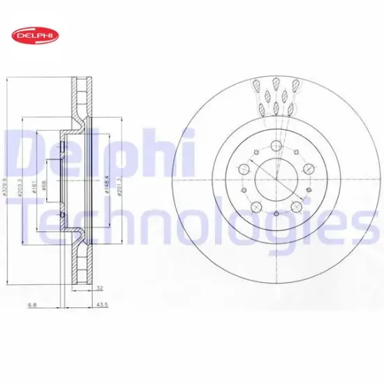 Ön fren aynası s60 2.5t awd 384 2003-2010 v70 ıı 284 2003-2007 330x5dl delphı 30645222/ 8672112 resmi