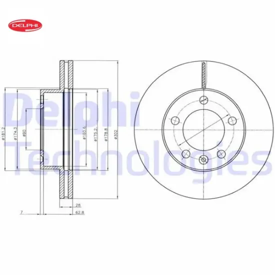 Ön fren aynası renault master ııı 10 master ıv 20 opel movano b 10 2.3dci 302x28x5 5 delik havalı delphı 8200688880/ 93197403 resmi