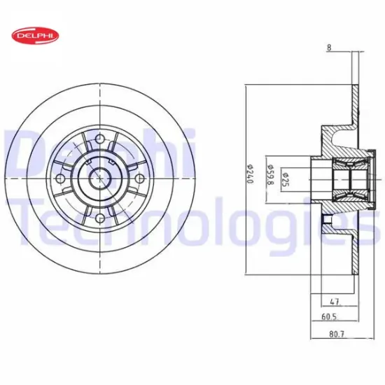 Arka fren aynası megane ıı 02 modus 04 clıo ııı 05 240x82.5x4delik rulmanlı abs sensörlü delphı 7701207823/ 432005338r/ 8660001811 resmi