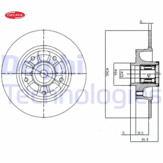 Arka fren aynası rulmanlı megane ııı 09 fluence 09 clıo ıv 12 scenıc ııı 09 260x8x5delik delphı 432001539r/ 432001868r/ 432007595r resmi