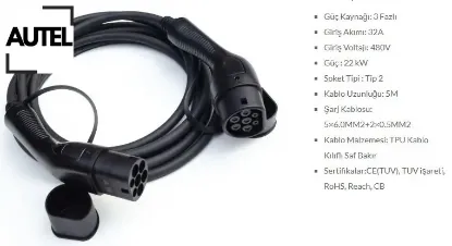 22 kw şarj kablosu autel  resmi