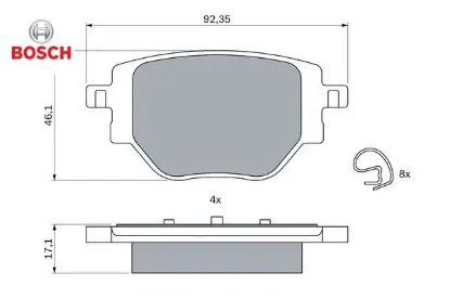 Arka fren balatası corsa f 19 c4 20 2008 19 208 19 249 mm bosch 1681449980/ 1664737180 resmi