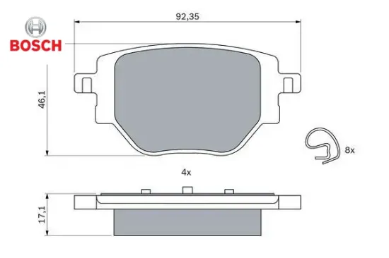 Arka fren balatası corsa f 19 c4 20 2008 19 208 19 249 mm bosch 1681449980/ 1664737180 resmi