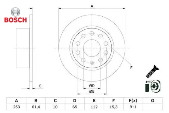 Fren diski arka skoda octavıa ııı 12 20 253x10x61.4 bosch 5q0615601c resmi