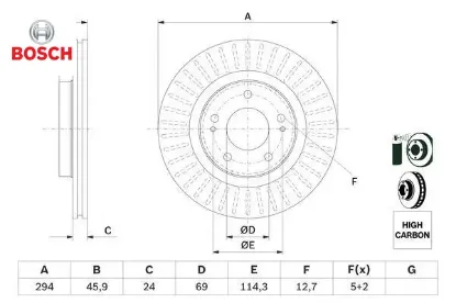 Ön fren aynası peugeot p4007 07 cıtroen c-crosser 07 outlander 12 294x24x22.4xhavalı bosch 1611429880/ 4249.58/ mr205215/ 4249.F3 resmi