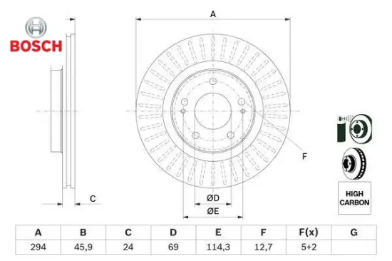Ön fren aynası peugeot p4007 07 cıtroen c-crosser 07 outlander 12 294x24x22.4xhavalı bosch 1611429880/ 4249.58/ mr205215/ 4249.F3 resmi