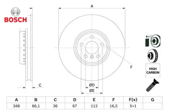 Fren dıskı on sag g20 g22 g30 g32 g11 g12 g15 g16 g01 g02 g05 g07 z4 ix ı20 yuksek karbonlu kaplamal bosch 34116860912/ 34106880076 resmi
