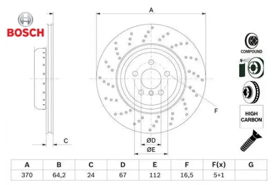 Fren dıskı havalı delıklı arka sol g30 g32 g11 bosch 34216878179 resmi