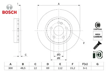 Fren dıskı arka c-class w205 s205 c205 a205 bosch a0004230512 resmi