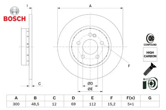 Fren dıskı arka c-class w205 s205 c205 a205 bosch a0004230512 resmi