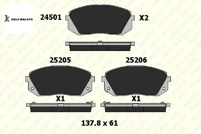 Ön fren balatası 2 fiş ı30-ıx35-tucson-sportage 1  581012SA51/ 598934 Kale Balata 25205 175 05 ANS KD1 resmi