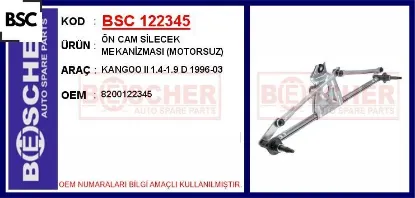 Silecek mekanizması ön motorsuz renault kangoo ı 97 bsc 8200122345 resmi