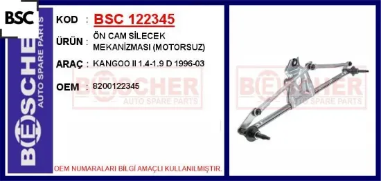 Silecek mekanizması ön motorsuz renault kangoo ı 97 bsc 8200122345 resmi
