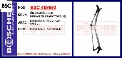 Ön cam silecek mekanizması motorsuz kangoo ııı 1.5 dcı k9k 2009 bsc 8200409692/ 7701066449 resmi