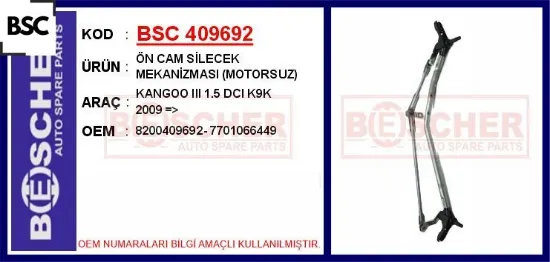 Ön cam silecek mekanizması motorsuz kangoo ııı 1.5 dcı k9k 2009 bsc 8200409692/ 7701066449 resmi