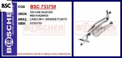 Ön cam silecek mekanizması motorsuz fıat lınea 09 grande punto 05 punto evo 09 bsc 51753759 resmi