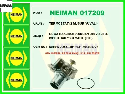 Termostat 2 müşür yuvalı ducato 2.3 mjt-karsan j10 2.3 jtd-ıveco daıly 2.3 mjtd 82c neıman 504017209/ 504013931/ 504029725 resmi