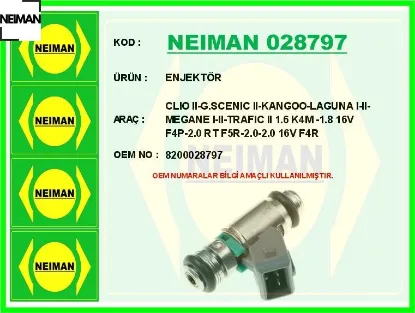 Enjektör clıo ıı-g.scenıc ıı-kangoo-laguna ı-ıı-megane ı-ıı-trafıc ıı 1.6 k4m -1.8 16v f4p-2.0 rt f5 neıman 8200028797 resmi