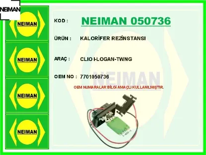 Kalorifer rezinstansı clıo ı-logan-twng neıman 7701050736 resmi