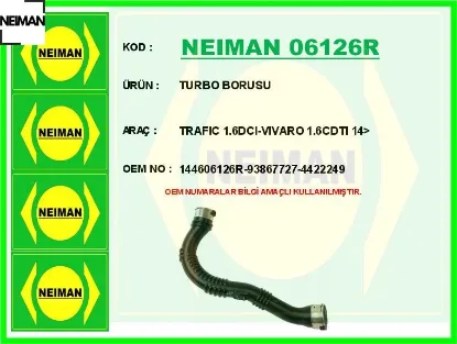 Turbo borusu trafıc 1.6dcı-vıvaro 1.6cdtı 14 neıman 144606126r/ 93867727/ 4422249 resmi