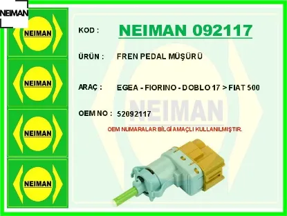 Fren pedal müşürü egea - fıorıno - doblo 17 500 neıman 52092117 resmi