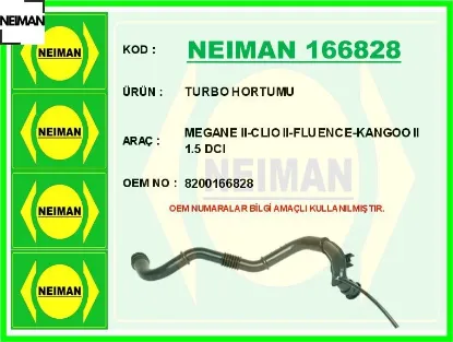 Turbo hortumu megane ıı-clıo ıı-fluence-kangoo ıı 1.5 dcı neıman 8200166828 resmi