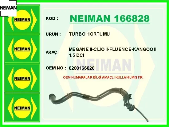 Turbo hortumu megane ıı-clıo ıı-fluence-kangoo ıı 1.5 dcı neıman 8200166828 resmi