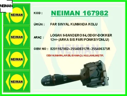 Far sınyal kumanda kolu logan ıı-sandero ıı-lodgy-dokker 12 arka sıs farı fonksıyonlu neıman 8201167982/ 255408317r/ 255406375r resmi