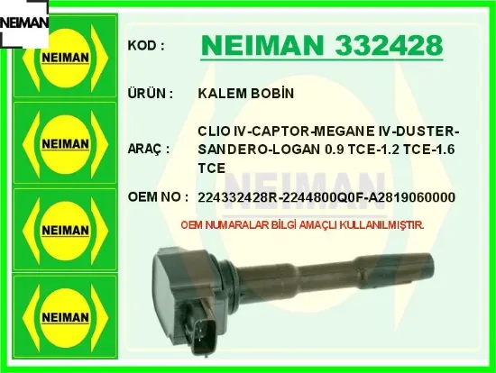Kalem bobin clıo ıv-captor-megane ıv-duster-sandero-logan 0.9 tce-1.2 tce-1.6 tce neıman 224332428r resmi