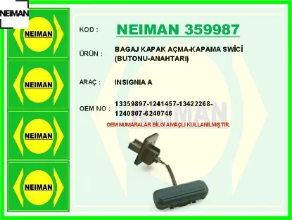 Bagaj kapak açma-kapama swici butonu-anahtarı ınsıgnıa a neıman 13359897/ 1241457/ 13422268/ 1240807/ 6 resmi