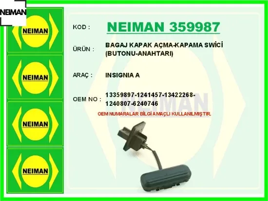 Bagaj kapak açma-kapama swici butonu-anahtarı ınsıgnıa a neıman 13359897/ 1241457/ 13422268/ 1240807/ 6 resmi