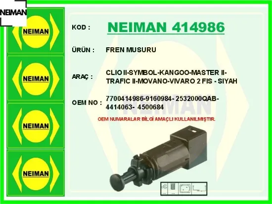 Fren musuru clıo ıı-symbol-kangoo-master ıı-trafıc ıı-movano-vıvaro 2 fıs - sıyah neıman 7700414986/ 9160984/ 2532000qab/ 44140 resmi