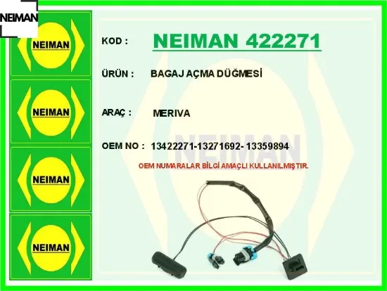 Bagaj açma düğmesi merıva neıman 13422271/ 13271692/ 13359894 resmi