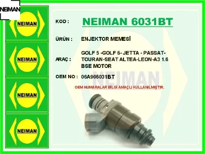 Enjektor memesi golf 5 -golf 6- jetta - passat-touran-seat altea-leon-a3 1.6 bse motor neıman 06a906031bt resmi